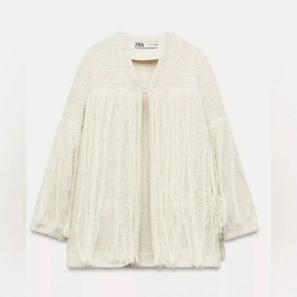 ZARA ZW Collection RARE Textured Fringe Jacket Wool Blend Size M NEW